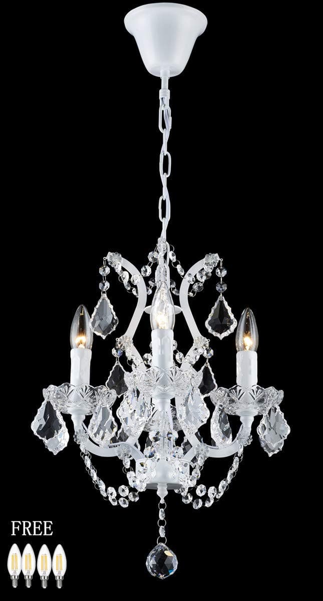 Smart Lighting-Shupregu,4-Light White Crystal Swag Chandelier Lighting,Crystal Candle Chandeliers Lighting, Mini Nursery Pendant, (Real Crystals) W13" X H17.7", 4 Dimmable Led Bulbs Included