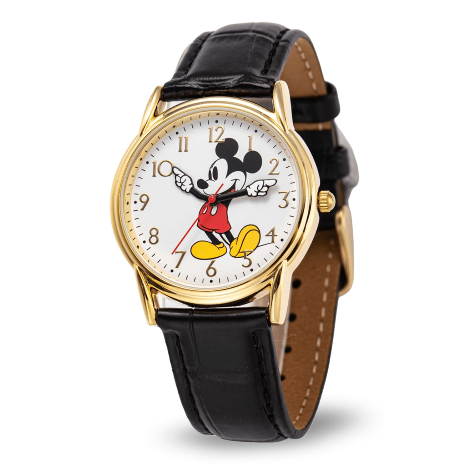 Disney Mickey Mouse Adult Classic Cardiff Articulating Hands Analog Quartz Leather Strap Watch