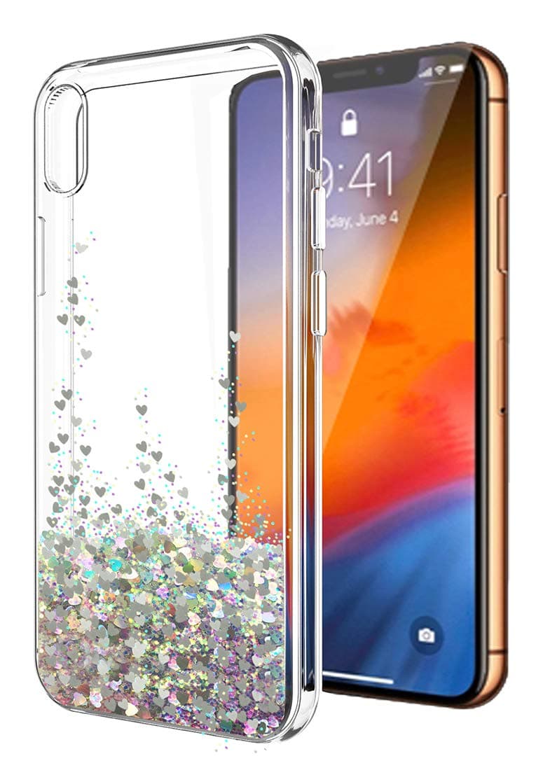 iPhone XR Case,iPhone XR Glitter Case for Women Girls,SunStory Moving Shiny Quicksand Glitter and Double Protection with PC Layer and TPU Bumper Case for Apple iPhone XR(6.1") (Silver)