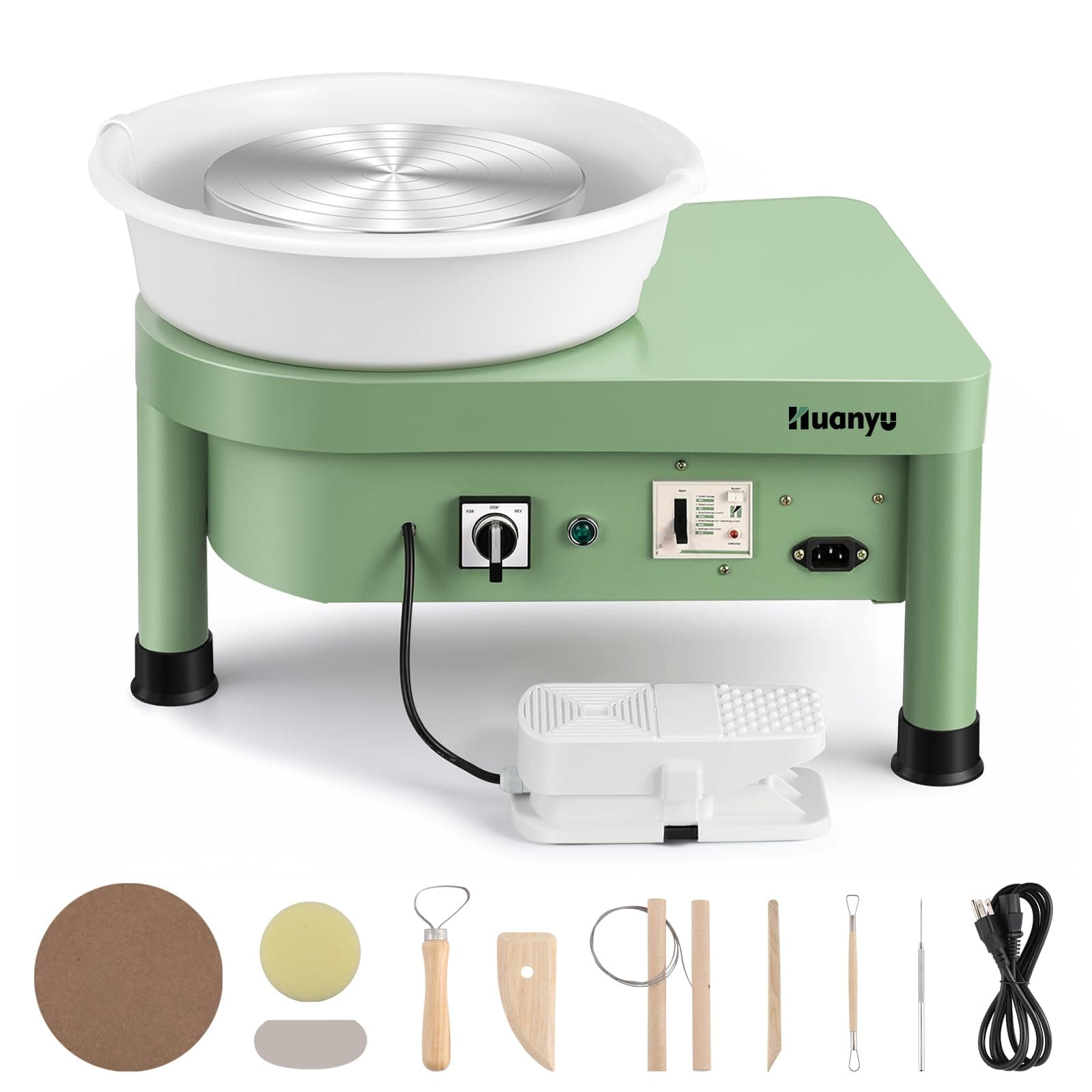 Huanyu Pottery Wheel Machine 25 cm/10" with Foot Pedal, Electric Ceramic Forming Machine with Detachable Basin DIY Art Clay Potter's Wheel for Beginners Adults at Home Pottery
