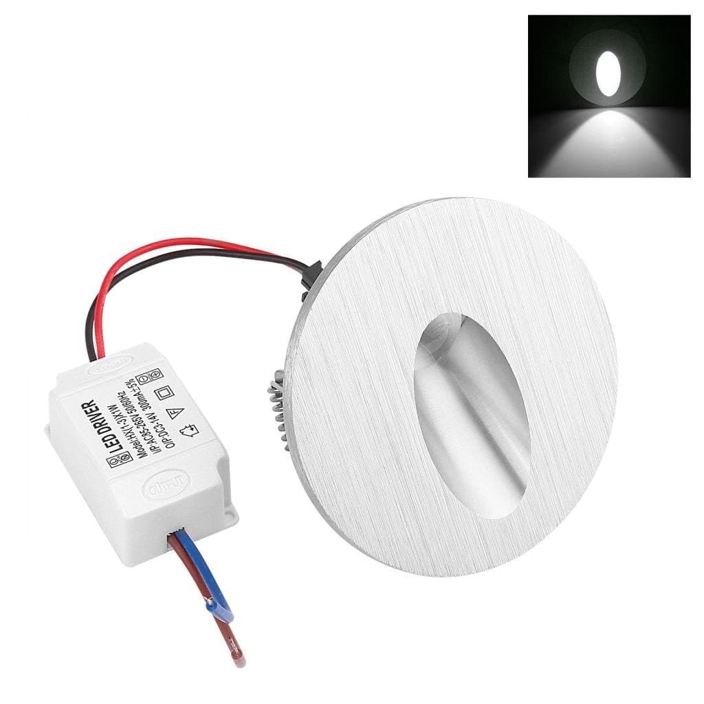 Aluminum LED Wall Sconce Light Fixture Modern Lamp Kit,1W LED Recessed Wall Corner Light Step Stair Walkway Lamp White -Round (6000K Cold White)