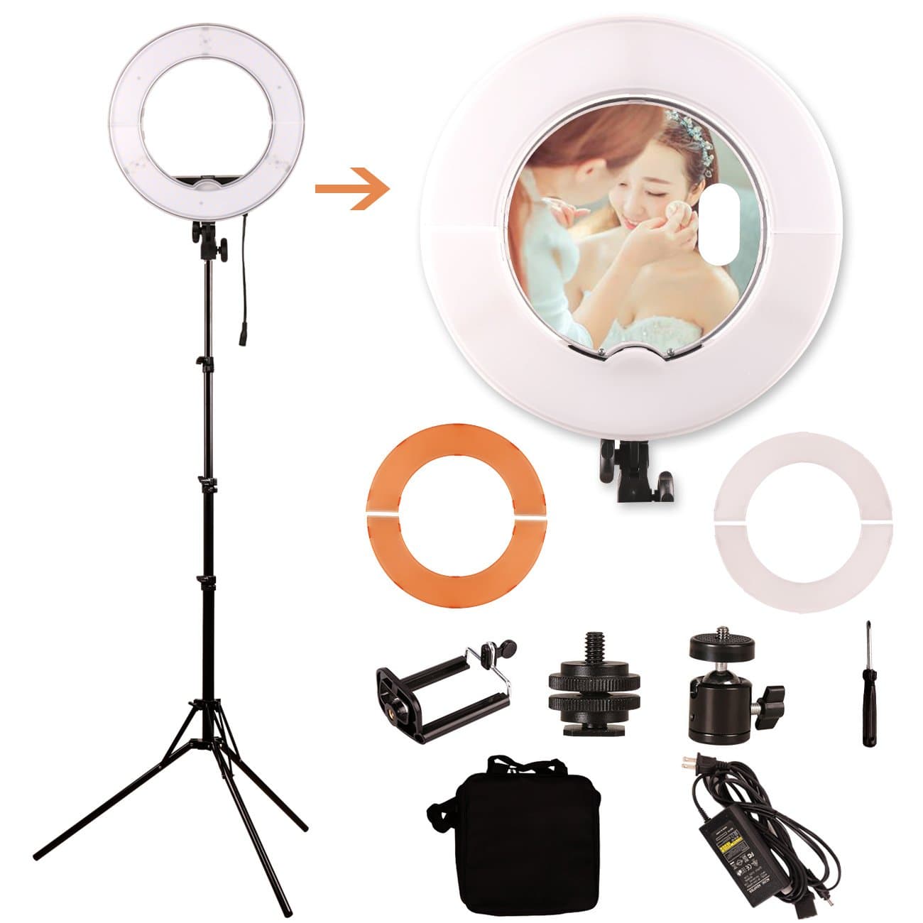 GSKAIWEN 12 INCH LED Ring Light Kit with Mirror,Tripod Stand Makeup Artist Light Dimmable 3200K/5500K Camera Studio Video Light Photography Lighting for Portrait Selfie YouTube Vlogging Salon Shooting