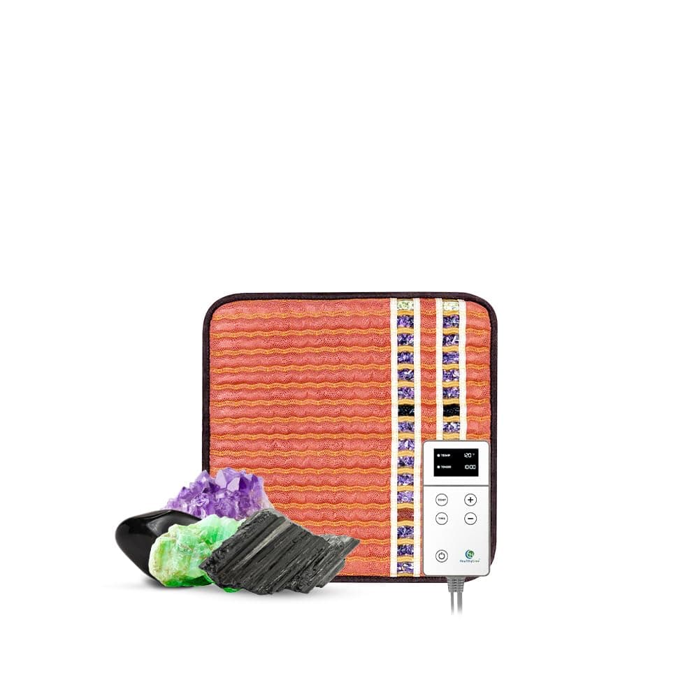 HealthyLine Far Infrared Small Heating Pad - Soft Mat Filled with Amethyst, Tourmaline and Obsidian Gemstones - Negative Ion Therapy, EMF Blocking, Pain Relief - Inframat Pro