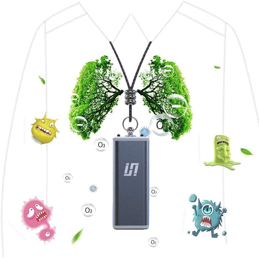 Portable Air Purifier, Mini Wearable Air Purifier Necklace, Personal Air Freshener USB Charging Eliminates Smoke Smell/Odors/Dust/Polle, for Lovers/Kids Gifts(Gray)