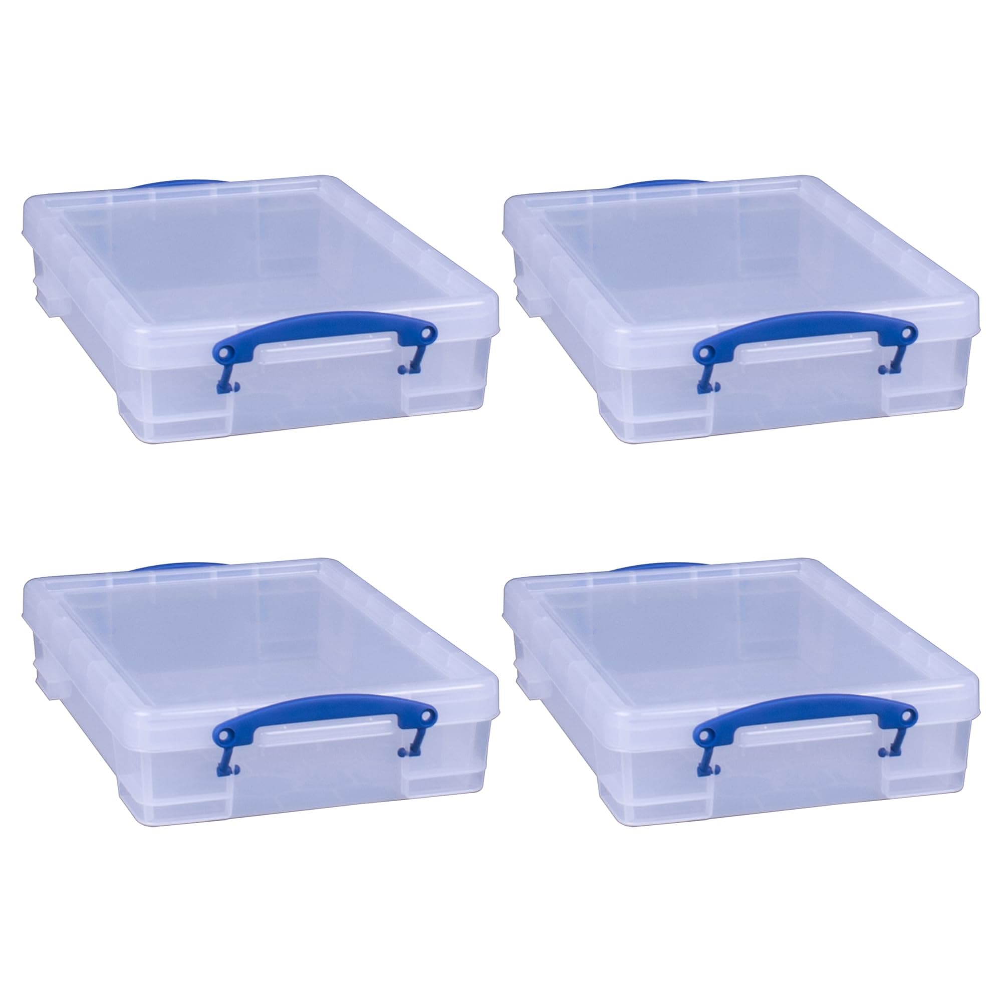 4 Liter Plastic Stackable Storage Container w/Snap Lid & Built-In Clip Lock Handles for Home & Office Organization, Clear (4 Pack)