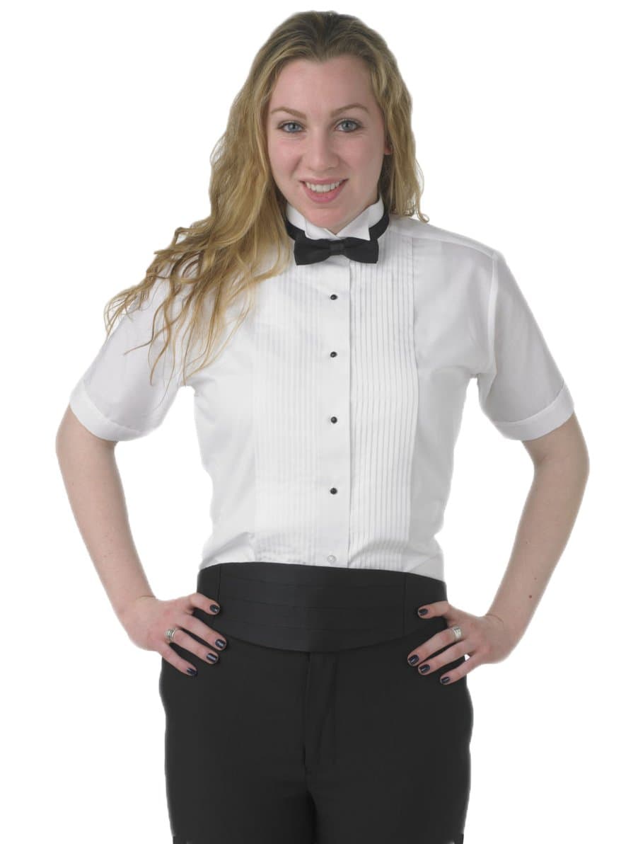 Henry Siegel Women's Tuxedo Shirt Poly/Cotton Short Sleeve,M-12 White
