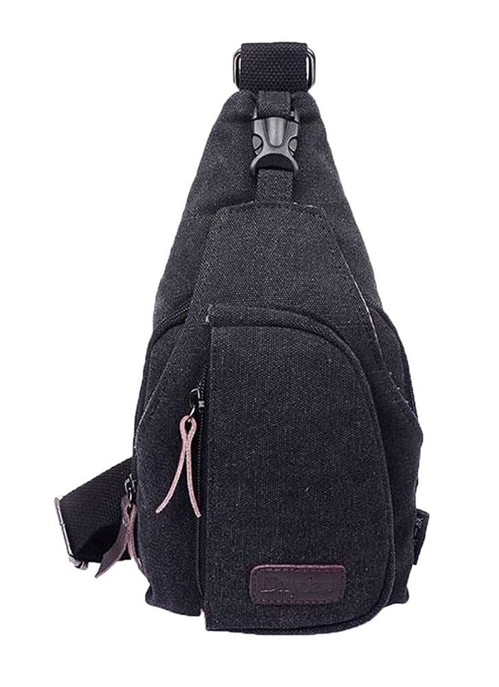Cuteme Men's Small Canvas Military Messenger Shoulder Travel Hiking Bag Backpack (BLACK)