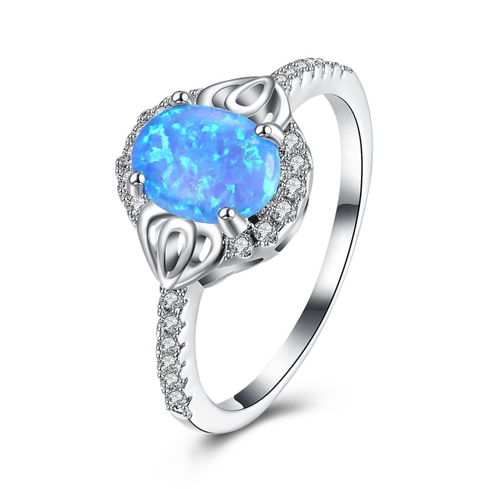 Created Blue Opal Gemstone & Cubic Zirconia Engagement Ring