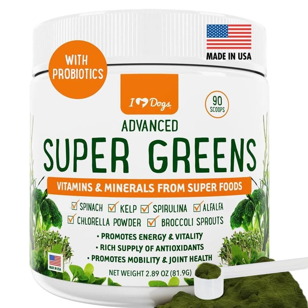 Super Greens for Dogs with Broccoli Sprouts & Spirulina Powder - Seasonal Allergy & Immune Support Powder - Vitamins, Antioxidants & Minerals Supplement for Dogs