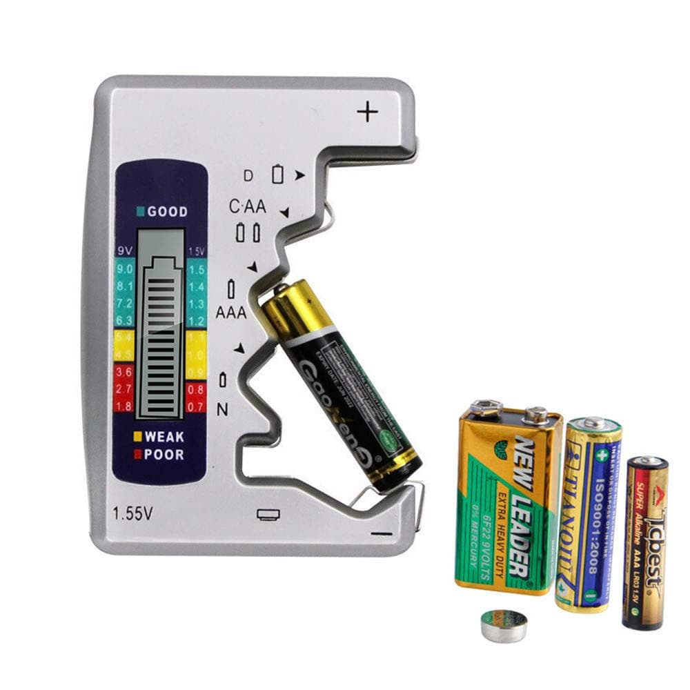 Universal Battery Tester, Multi-level stationary battery card slot LCD Display, Multi Purpose Cell Checker Tester for AA AAA C D 9V 1.5V Button Cell