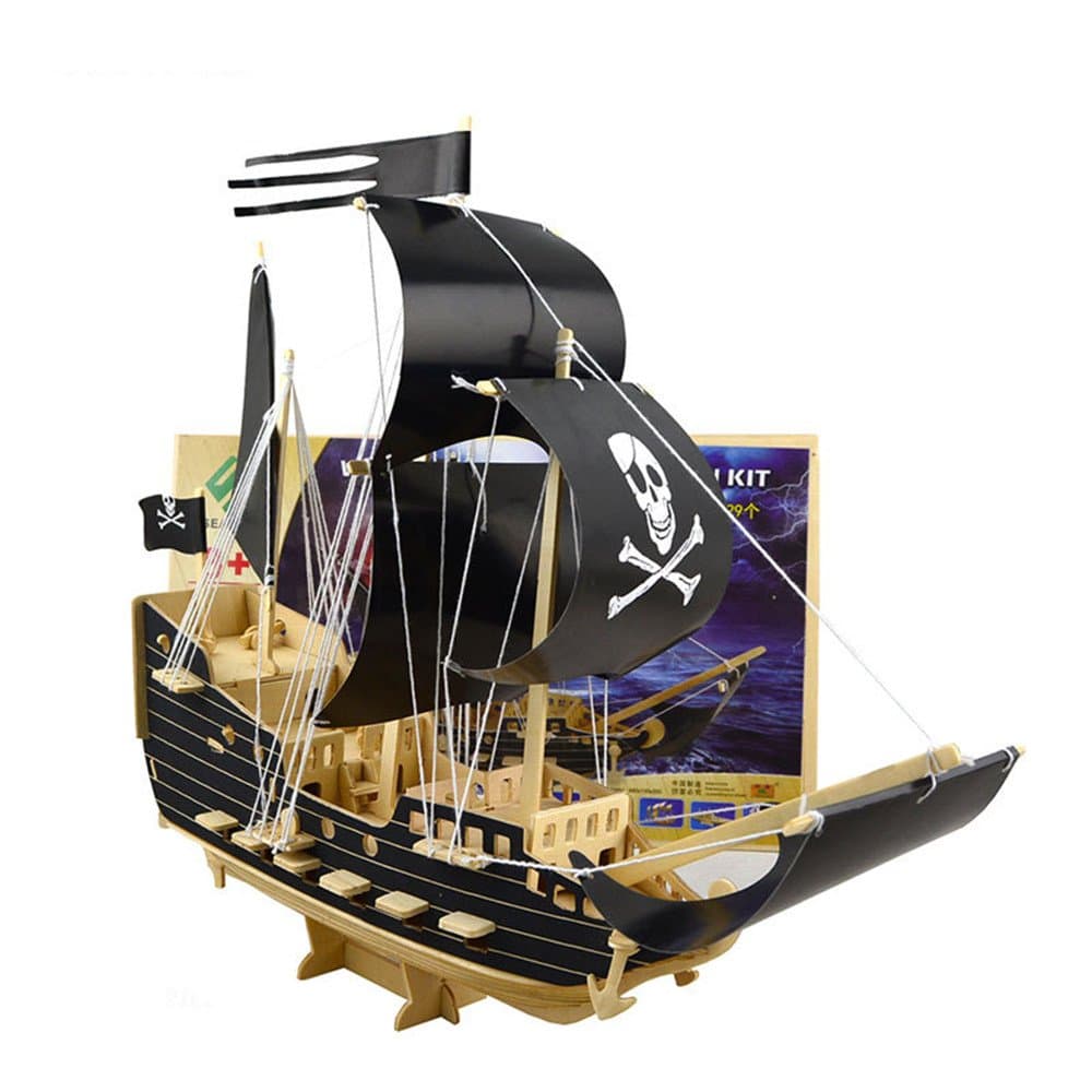 3D Puzzles Pirate Ship Model Kit 129 PCS, Educational Toy Brain Teasers Hand Craft Kits for Men Women Kids Birthday Gifts