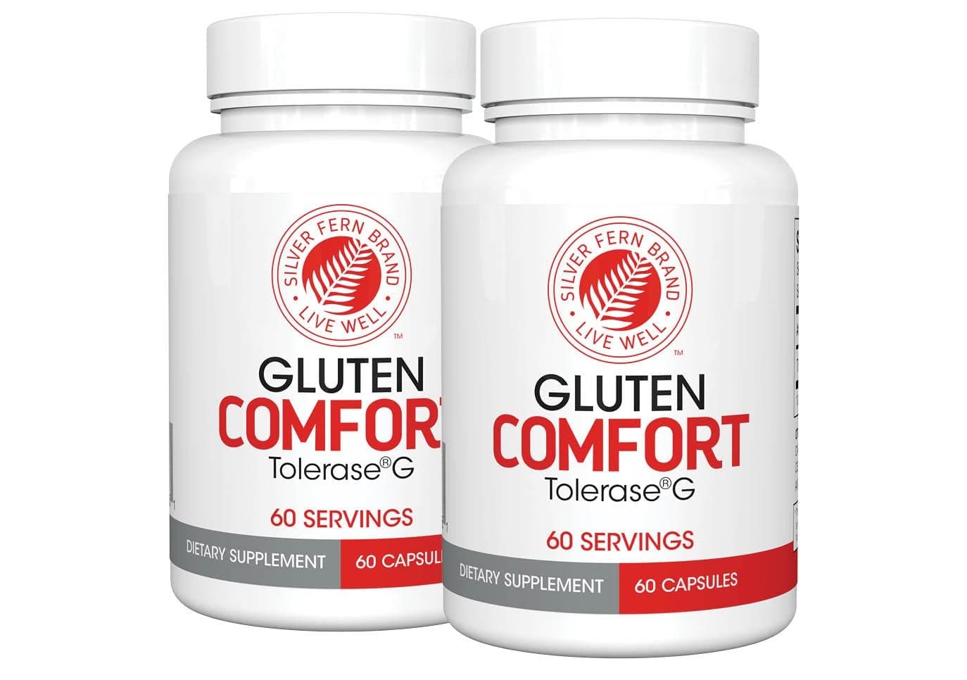 Gluten Comfort with Tolerase G - 2 Bottles - 60 Capsules Each - Digestive Enzyme Made Specifically to Break Down and Digest Gluten Protein
