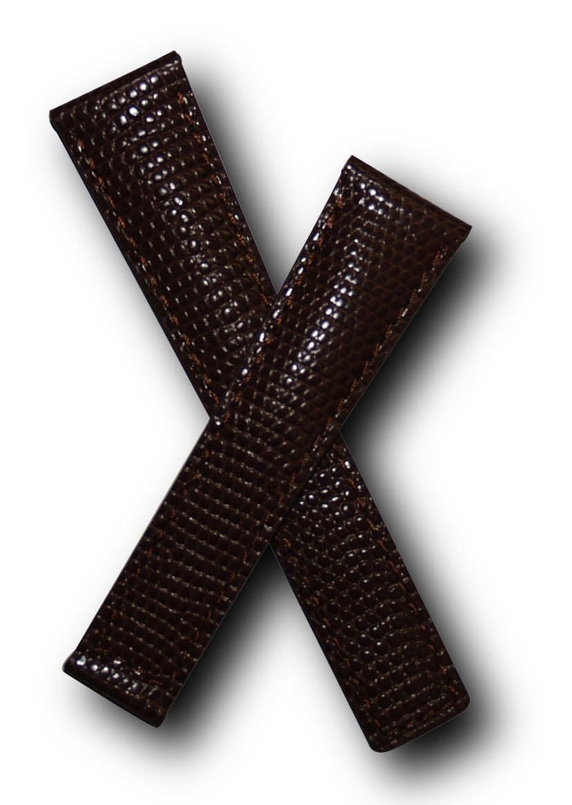 WatchstrapworldTH-MNZ-13-1324 - 20 mm Dark Brown Lizard Grain Leather Deployment Watch Strap with Brown Stitching Compatible with TAG Heuer Monza Models Listed Below