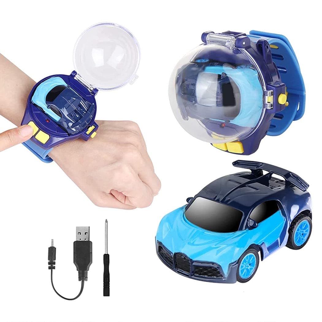 Watch Remote Control Car Toy, Watch Car Toys for Kids Mini Cartoon RC Car Analog Watch, 2.4G Long Distance Infrared Remote Control Sensing Model Car Toys, Racing Car Watch, Interactive Game Toys-Blue