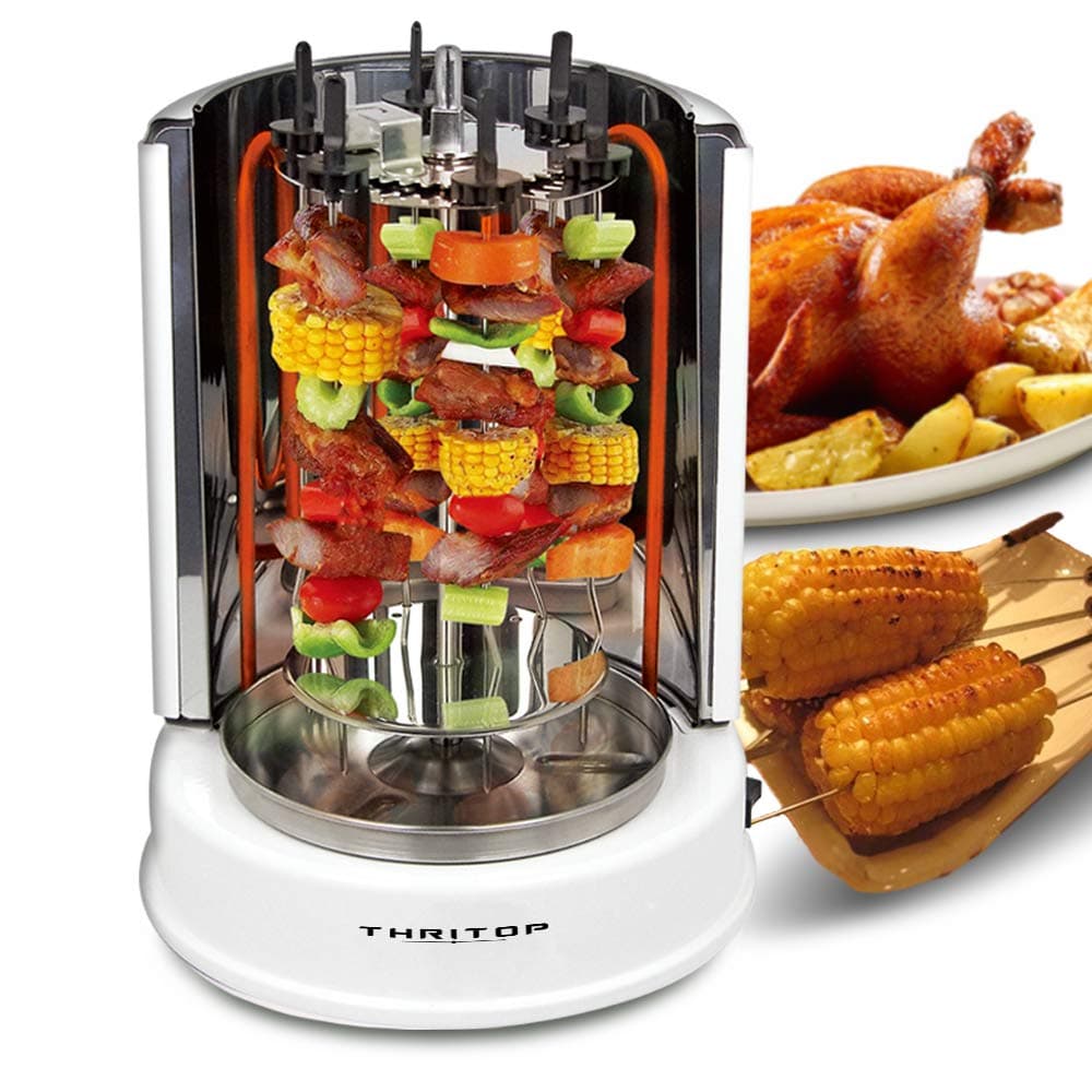 Vertical Rotisserie Oven 1100W，Electric Grill Multi-Function Ajar-Door Countertop Oven， Shawarma Machine Rotisserie Grill for Home- Broiling Meat Layers, Shashlik, Gyros, Sausages, Poultry