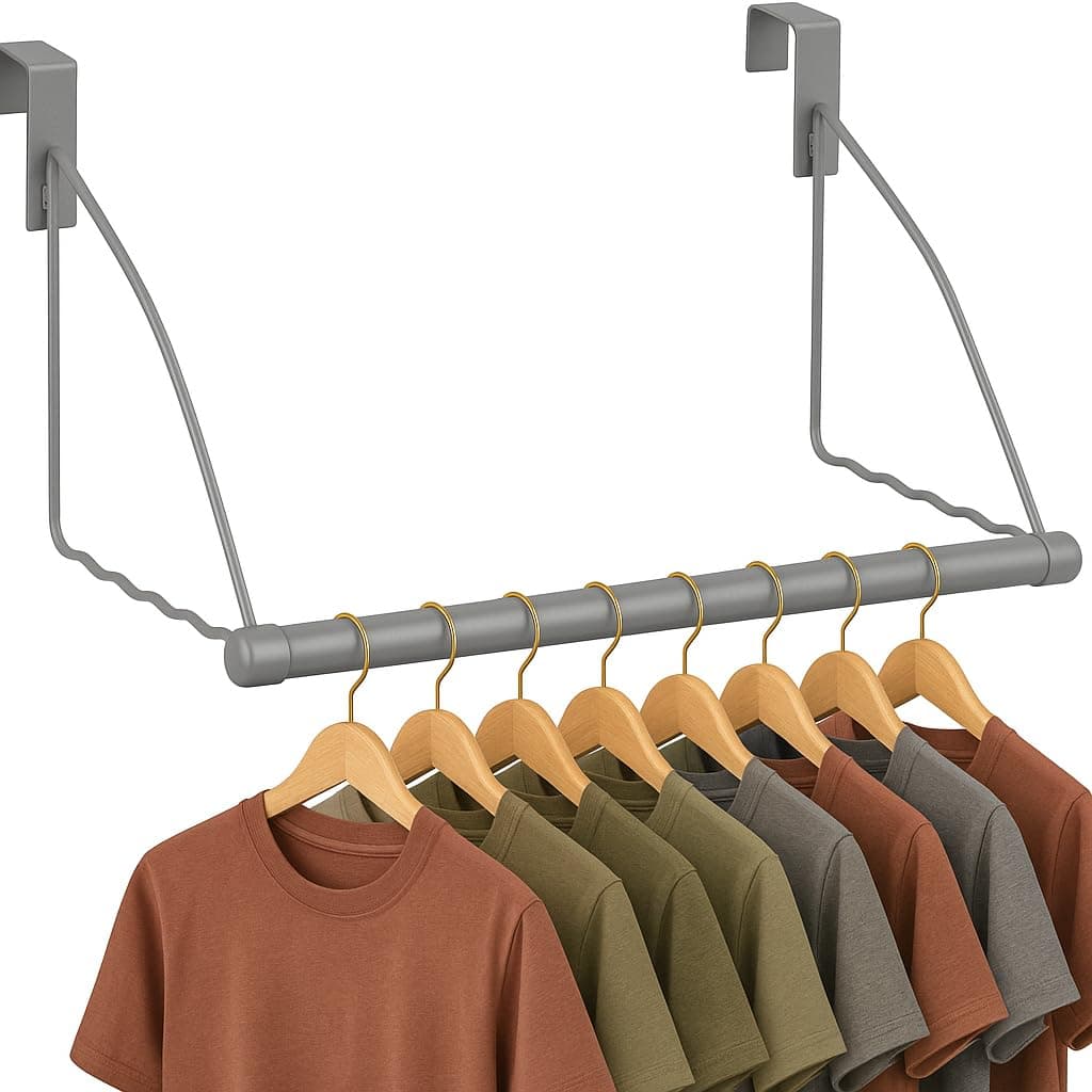 HOLDN’ STORAGE Over The Door Hanger - Door Rack Hangers for Clothes - Bathroom Over Door Hanger for Hanging Clothes & Towels - Over The Door Clothes Drying Rack, Gray