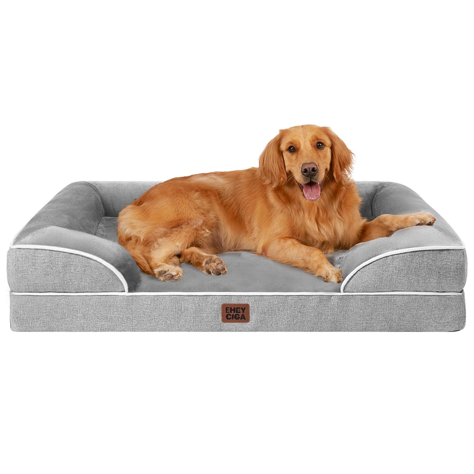 EHEYCIGA Orthopedic Dog Beds for Extra Large Dogs 44x32Inch, Waterproof Memory Foam XL Pet Bed with Sides, Non-Slip and Egg-Crate Foam Big Dog Couch Bed with Washable Removable Cover, Grey