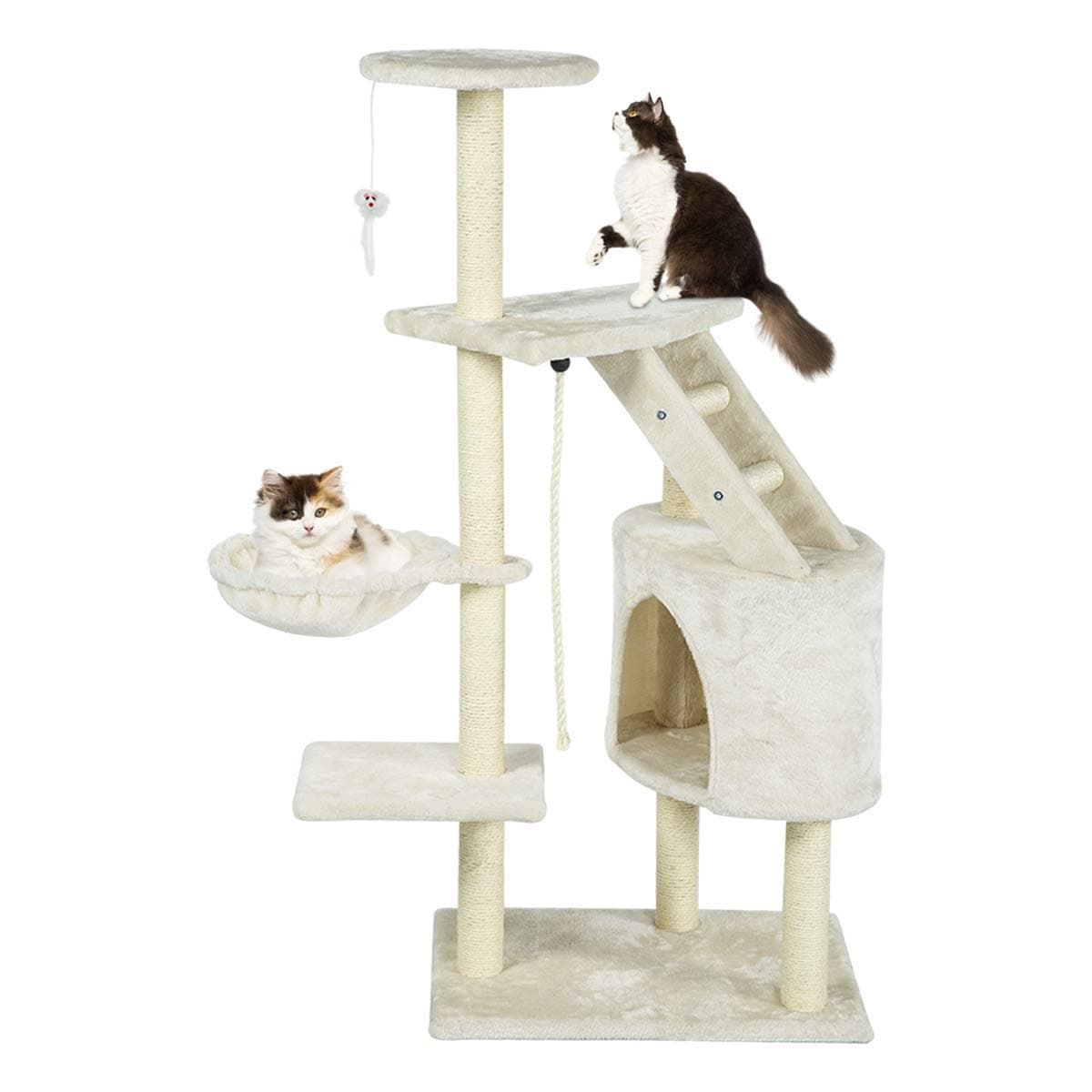 MELLCOM 48" Multi-Level Cat Tree Stand House Furniture Kittens Activity Tower with Cylindrical Hideaway House, Ladder and Sisal Twine, Beige…