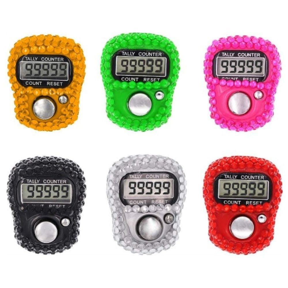 YOMNA Bling Finger Counter - Glitter Bling 6 Digital Electronic Handheld Tally Counter Clicker with Case Mixed Assorted Colors
