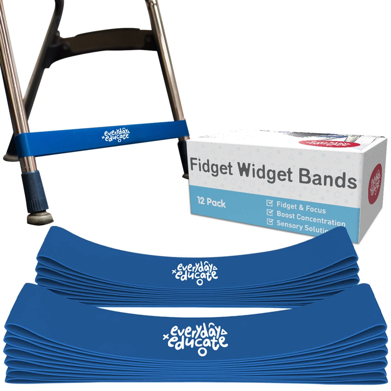 Chair Bands with Fidgety Feet – 12 Pack Anti Slip Chair Bands for Classroom Chairs, Feety Bands, Sensory Flexible Bands, ADHD Chair Bands for kids - Anti-Snap Bands for Desk and Seats Blue