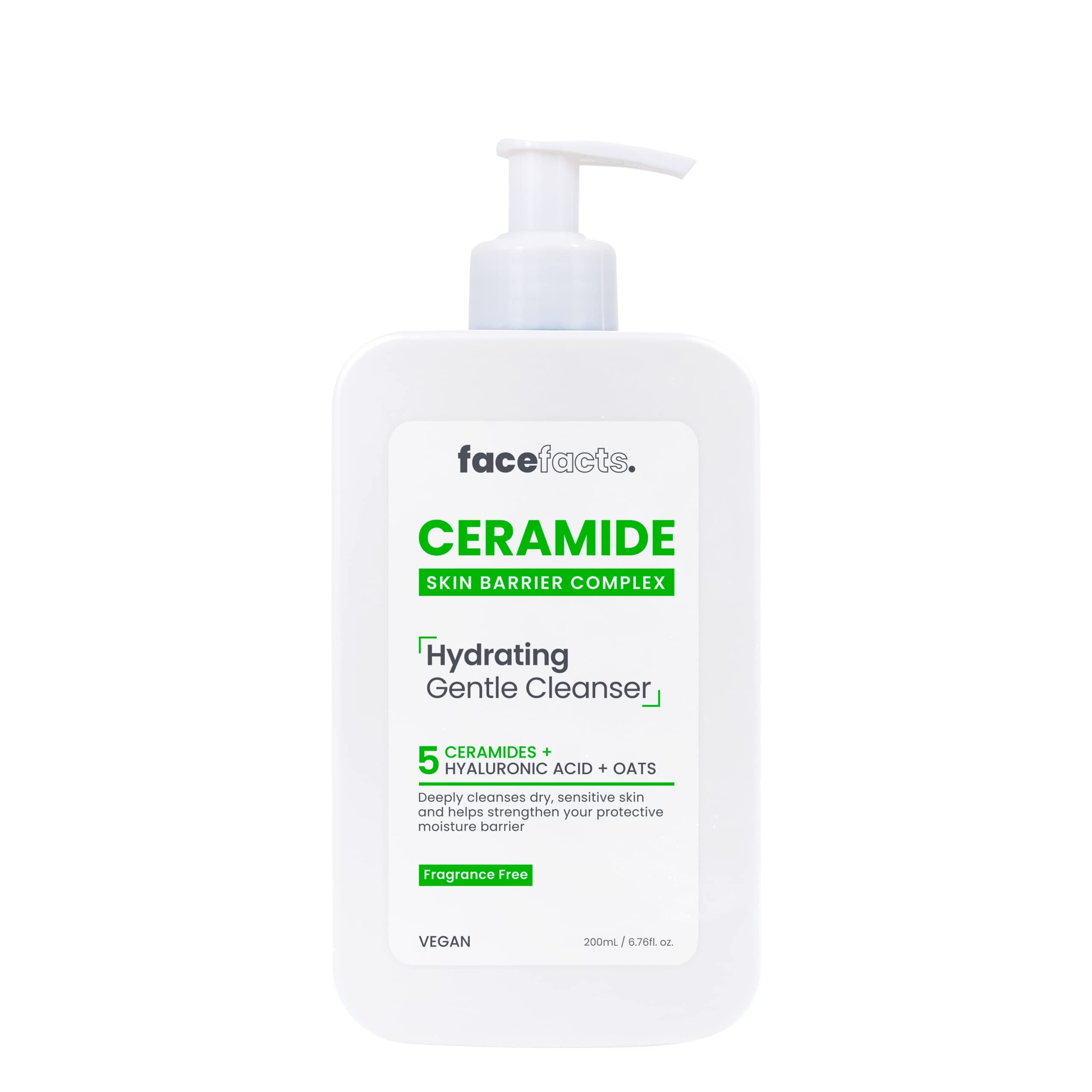 Face Facts Ceramide Hydrating Cleanser | Dry & Sensitive Skin | 200ml, White, Pack of 1