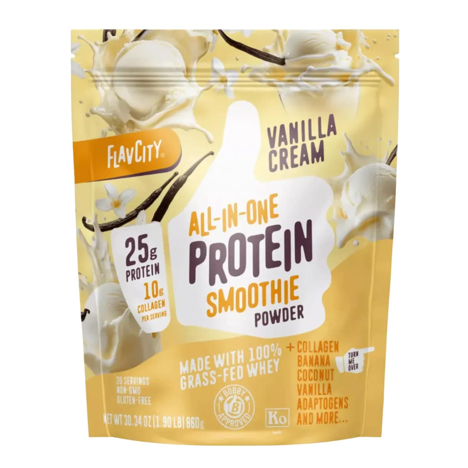FlavCity Protein Smoothie, Vanilla - 100% Grass-Fed Whey Protein Smoothie with Collagen (25g of Protein) - Gluten Free & No Added Sugars (29.63 oz)