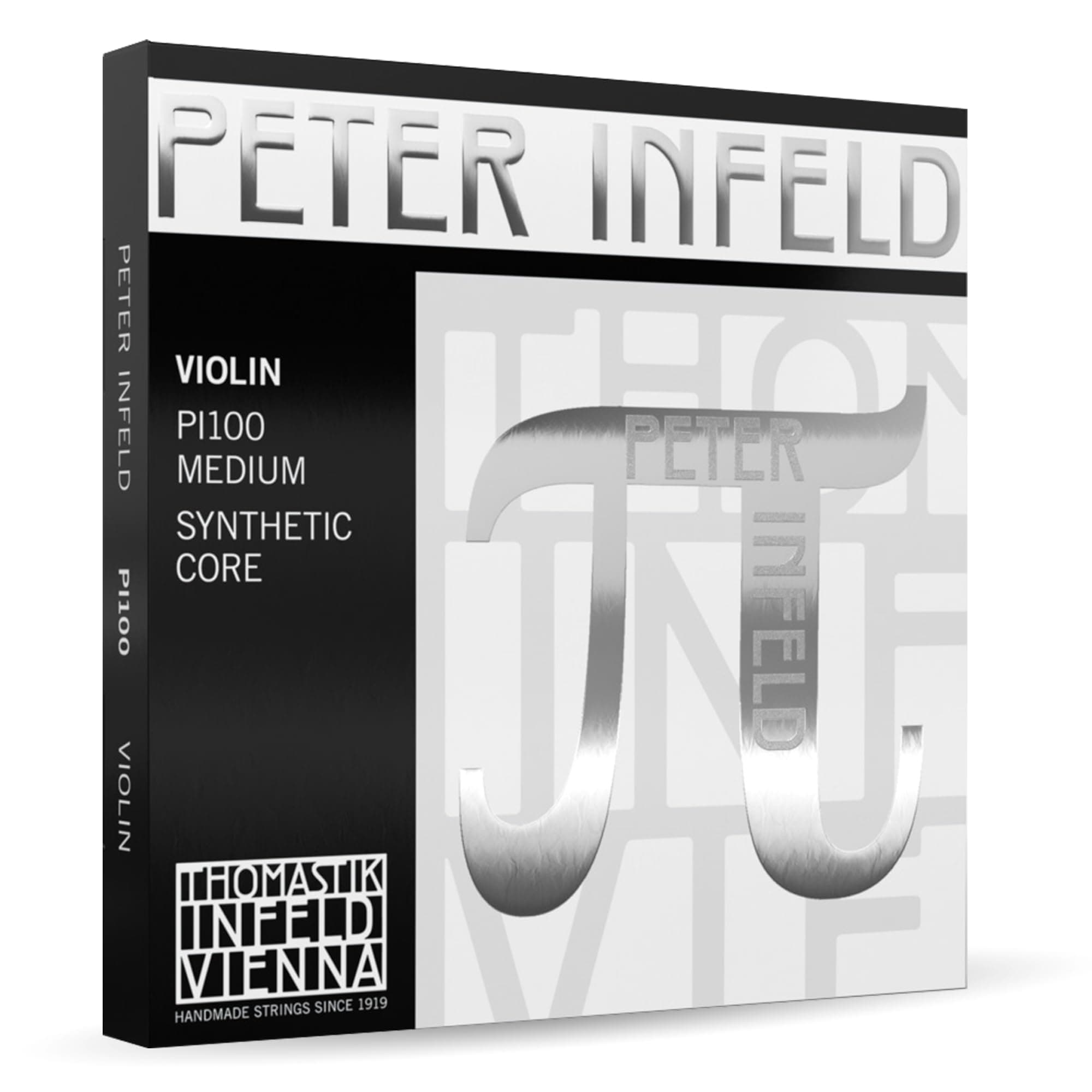 Peter Infeld Violin String Set, 4/4 Size, Medium Tension - PI100 - Synthetic Core A, D, G with Platinum Plated E - Outstanding Projection & Playability, Wide Range of Sound Colors