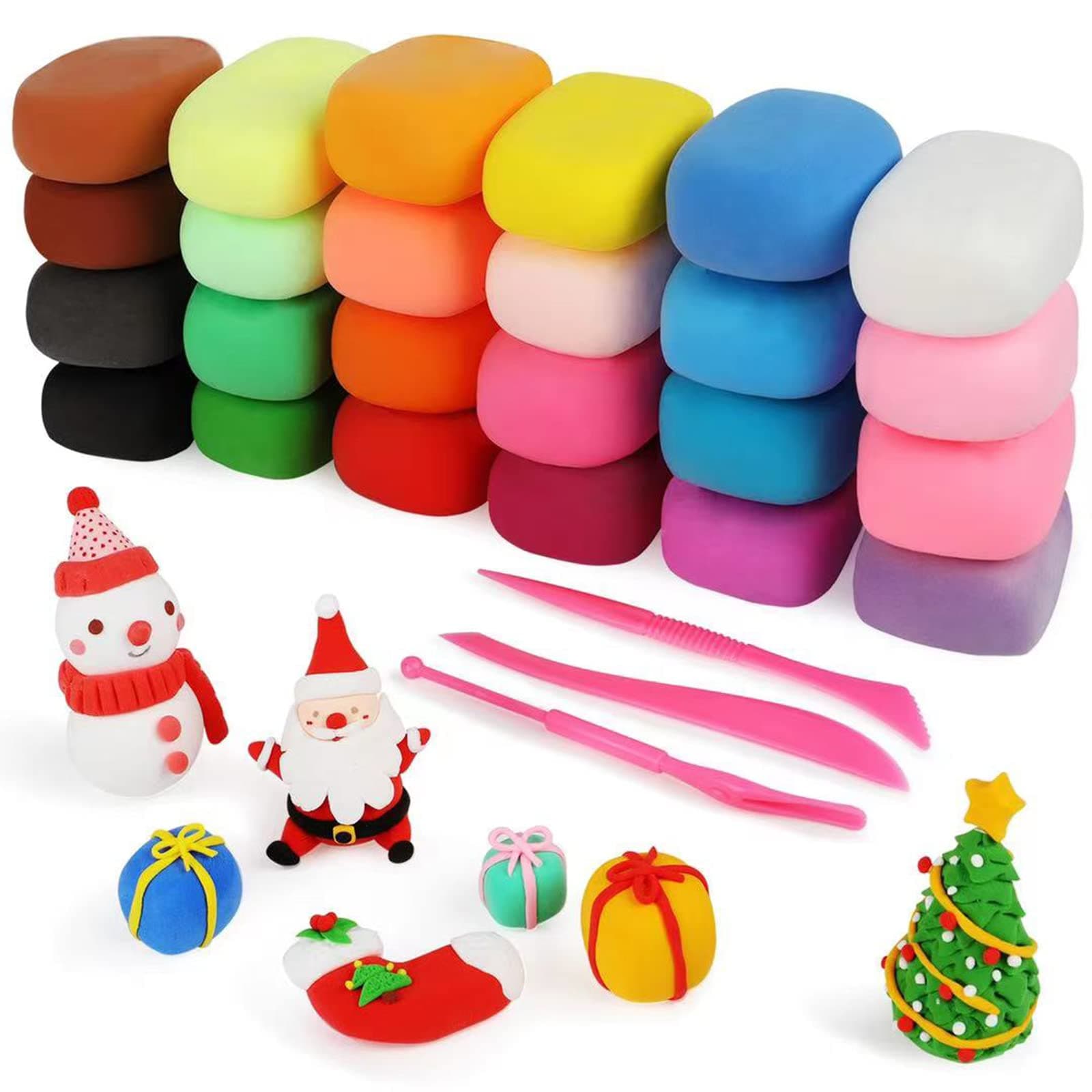 Air Dry Clay for Kids 24 Colors, PIERPIER Magic Modeling Clay Kit with Magical Clay Tools Accessories, Squash Clay for Slime， Play Clay Art for Adults and Kids Gift, Craft Clay Air Dry DIY Set