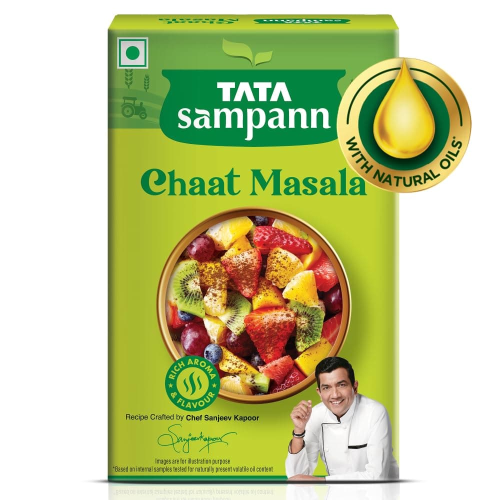 Tata Sampann Chaat Masala with Natural Oils, 100g, Chat Masala Powder, Crafted by Chef Sanjeev Kapoor, With Chef’s Exclusive Tip, Rich Aroma & Flavour