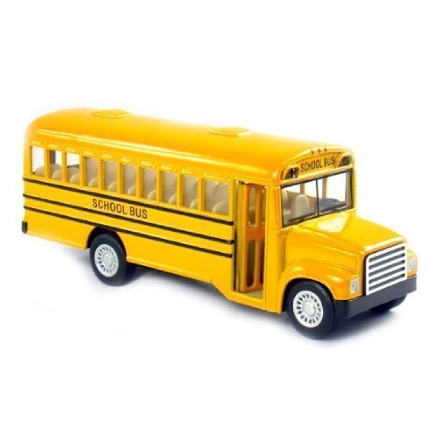 KinsFun 6" Die Cast Long-Nose School Bus with Pull-Back Action and Open-able Doors