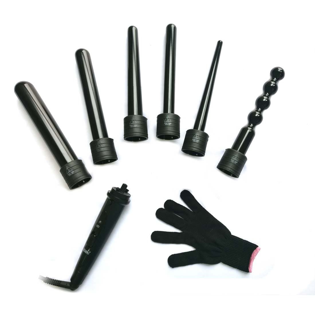 Professional Curling Wand, SuperEEEL 6 in 1 Tourmaline Ceramic Hair Curler Set Roller Iron LED Display with 6 Interchangeable Barrels and Black Heat Resistant Glove