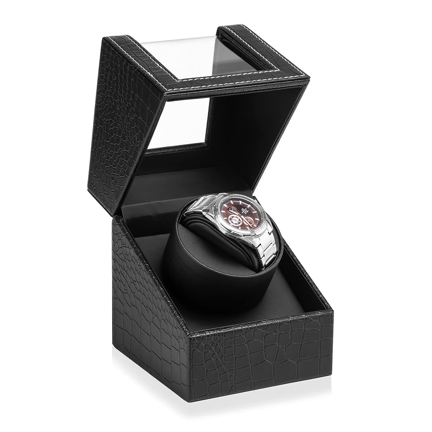 Automatic Single Watch Winder for Automatic Watches,Rotating Watch Case with Japanese Quiet Motor，AC Adapter or Battery Powered