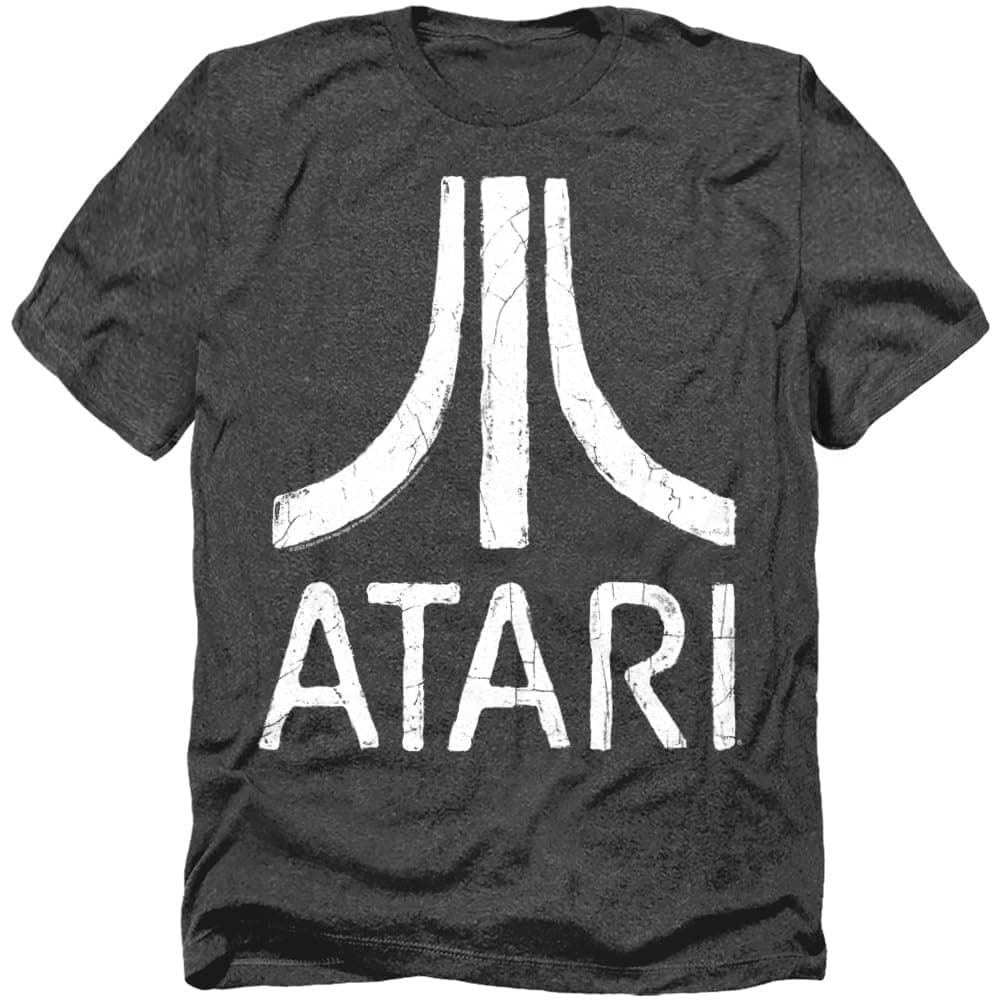 Atari Video Game Retro Logo Vintage Gaming Console T Shirt Black Heather