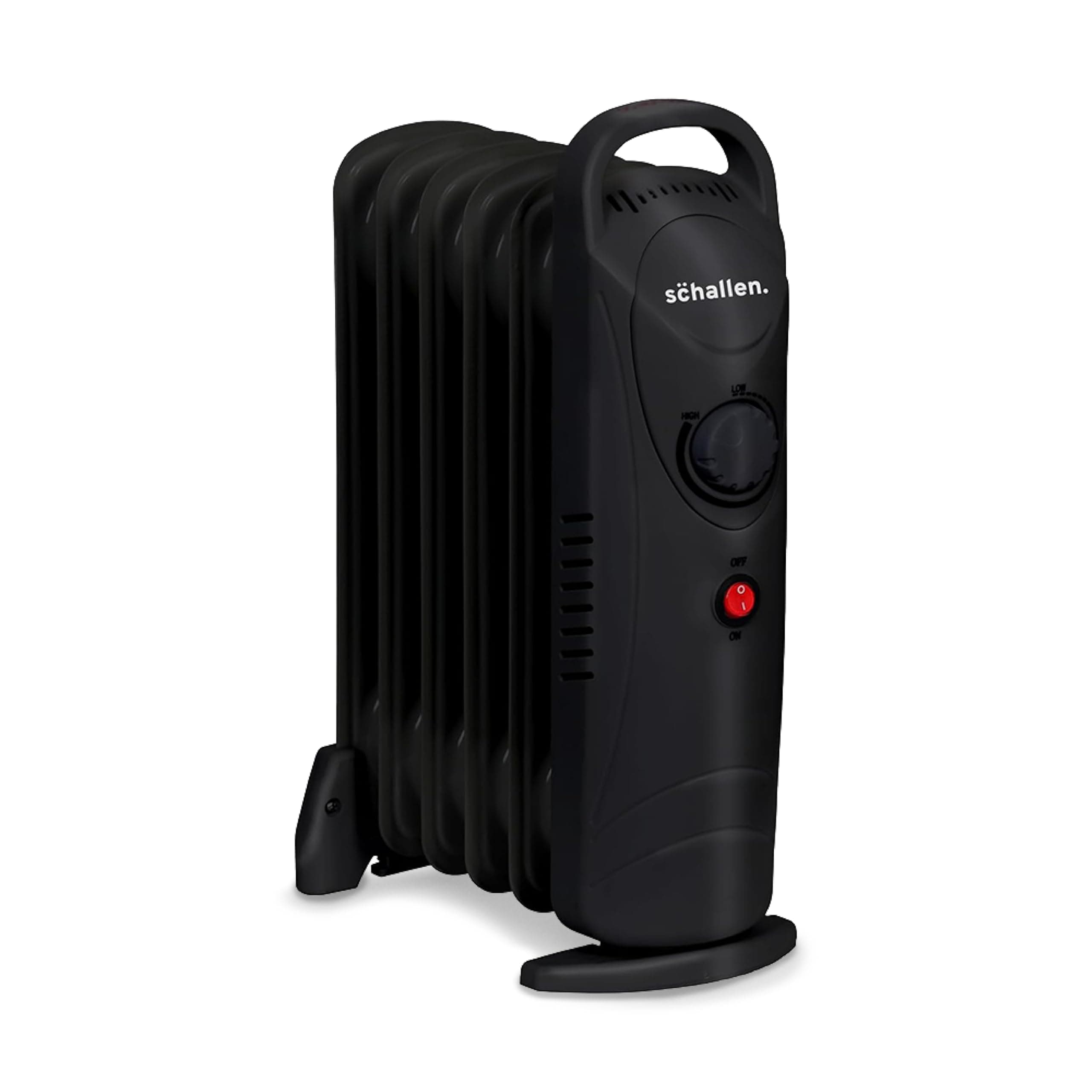 Schallen 800W 6 Fins Black Portable Electric Slim Oil Filled Radiator Heater with Adjustable Temperature Thermostat, Modern Fast Home Heating (Black, 800W)