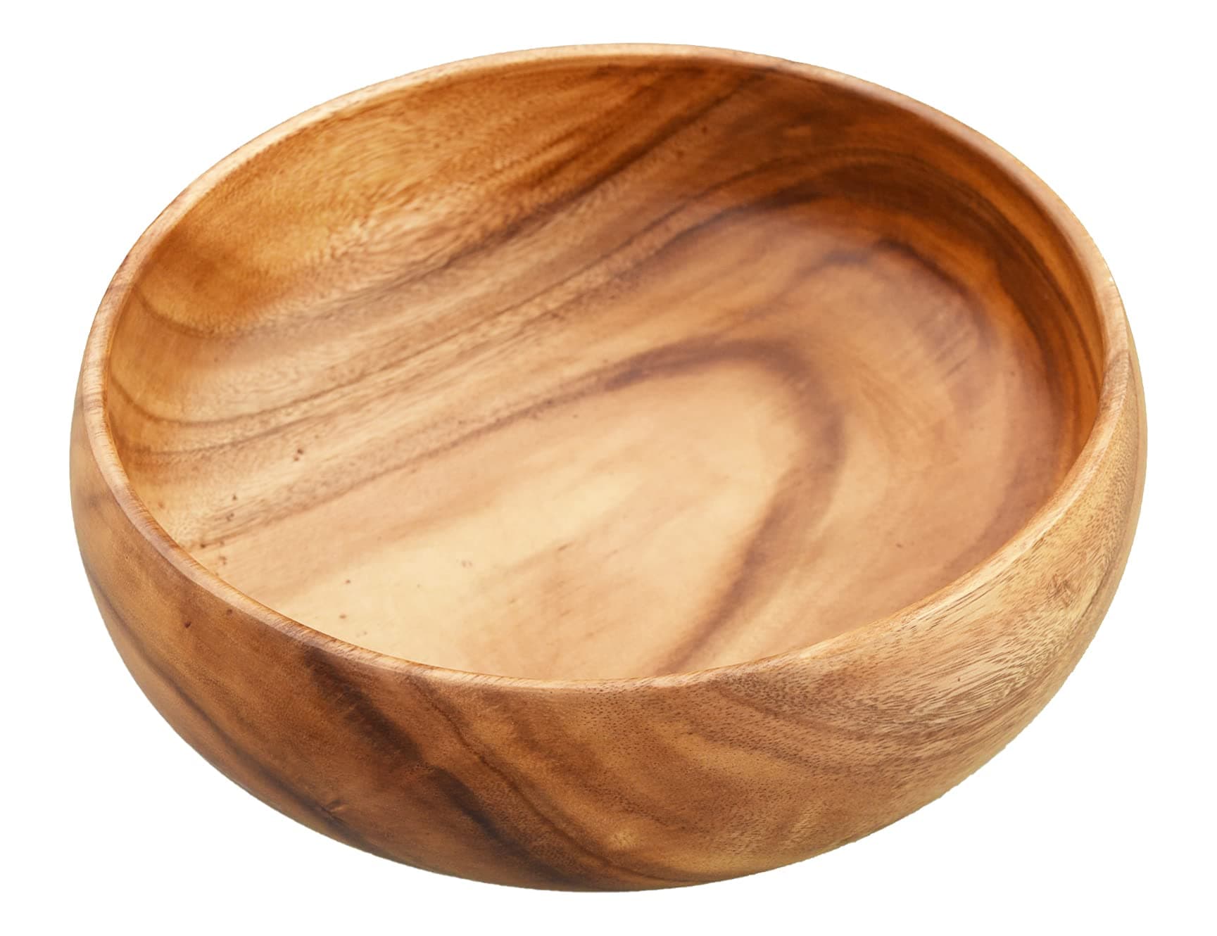 Acaciaware Acacia Wood Round Calabash Salad Bowl, 10-Inch by 3-Inch, Hand Made From One Solid Piece Of Acacia Wood, Sustainable, Large Fruit Bowl, Popcorn, Pasta