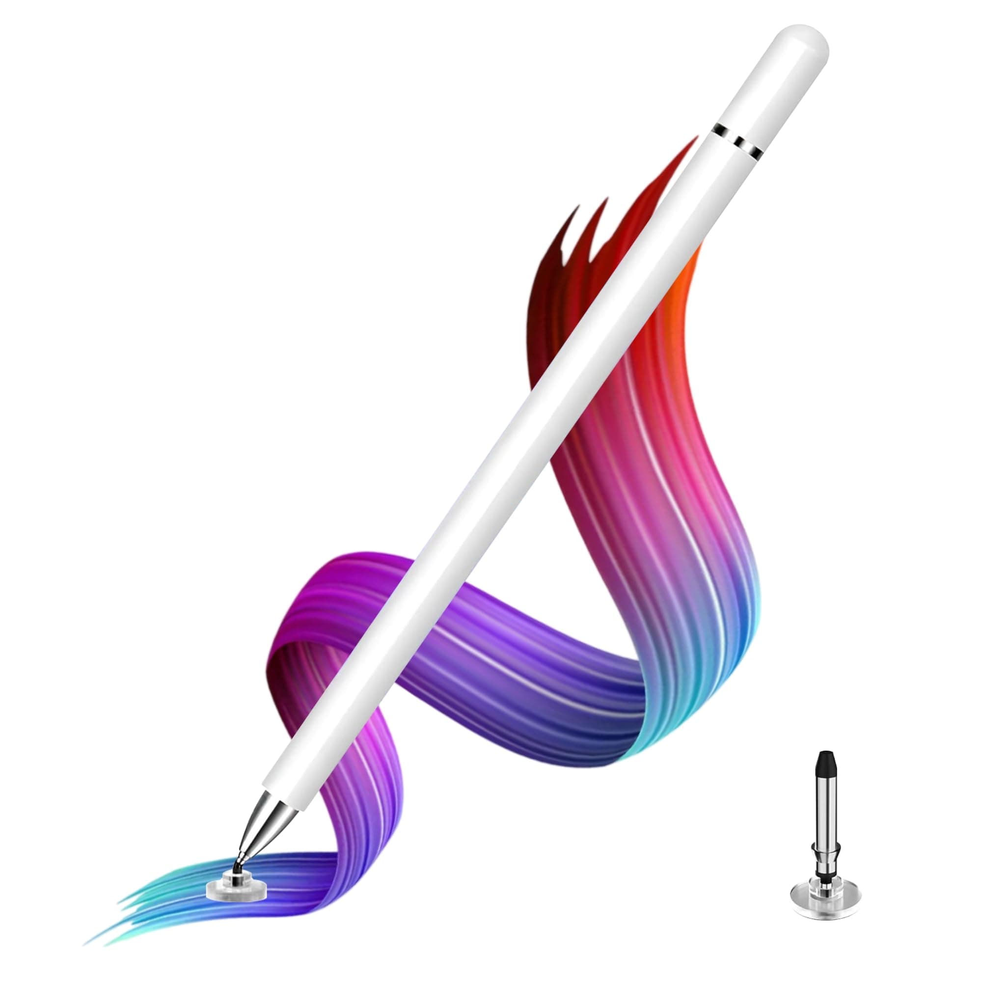 Dyazo Aluminum Super Light Weight Capacitive Stylus Pen for Touch Screen Devices with Fine Point Disc Compatible with All iOS and Smart Android Phone & Tablets Non Magnetic (White)