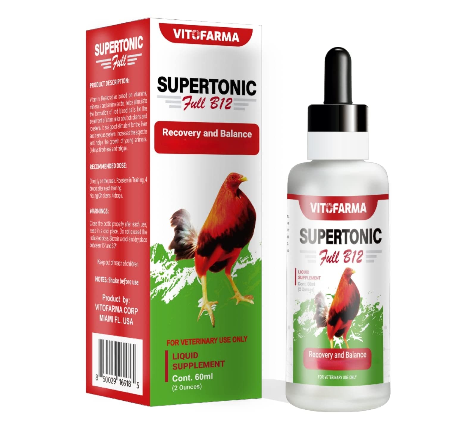 Supertonic Full B12 for Rooster - Multivitamin boosters for Roosters, Vitamin Recovery Liquid 60ml