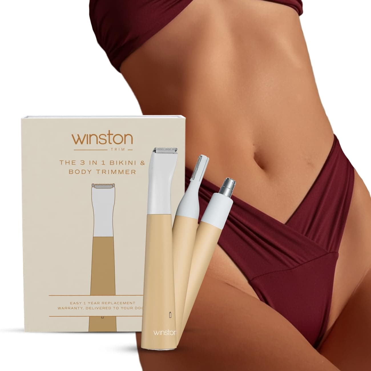 WINSTON 4 in 1 Rechargeable – Trimmer for Women Private Part, Face & Body | Bikini Trimmer for Woman | Eyebrow Trimmer & Electric Shaver Grooming Kit (Gold-1)