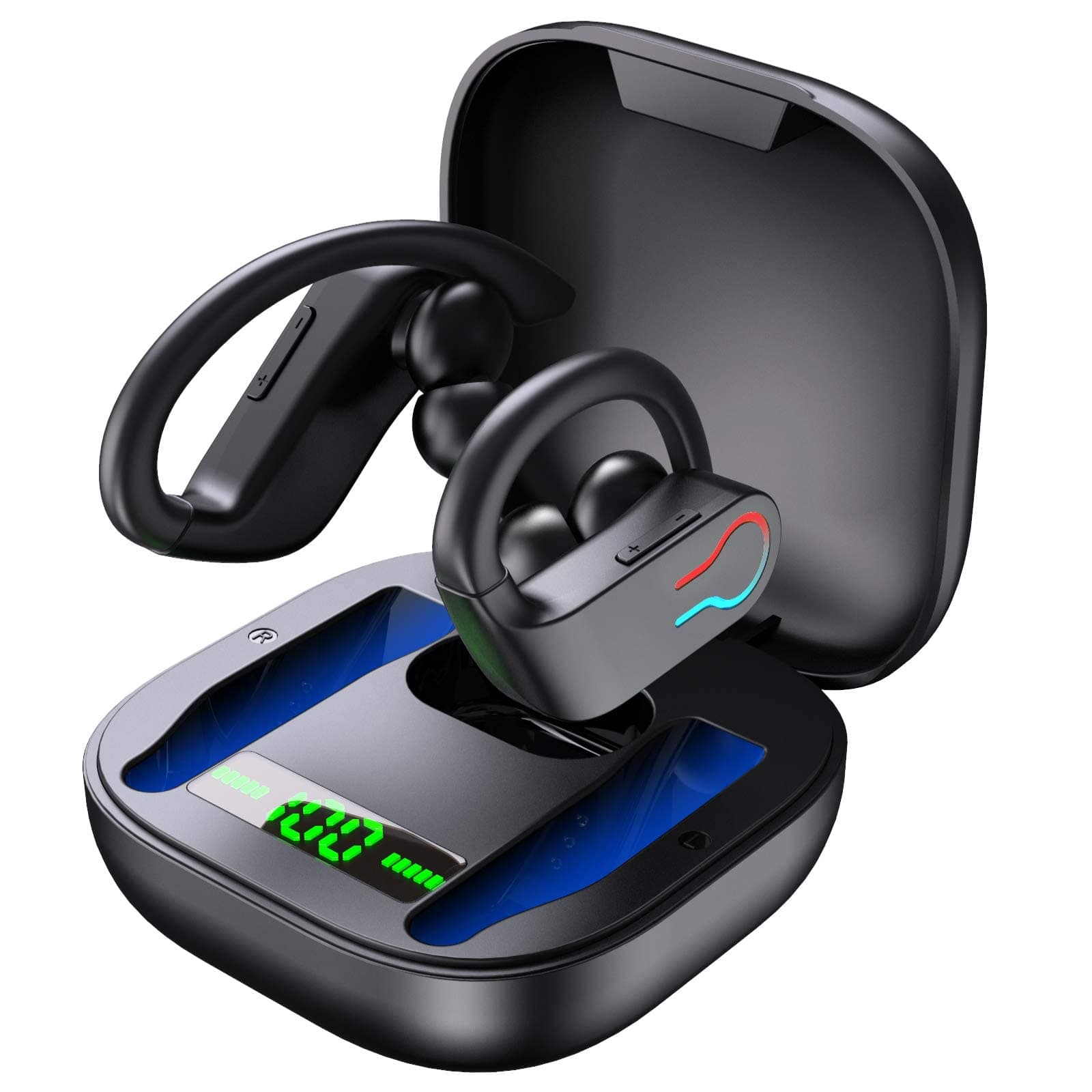 Donerton Wireless Earbuds, Bluetooth 5.1 Sport Headphones with Charging Case, 10Hours Single Playtime Earhooks Headset, Wireless Earphone 6D Stereo HiFi Sound Noise Cancelling for Working/Travel/Gym