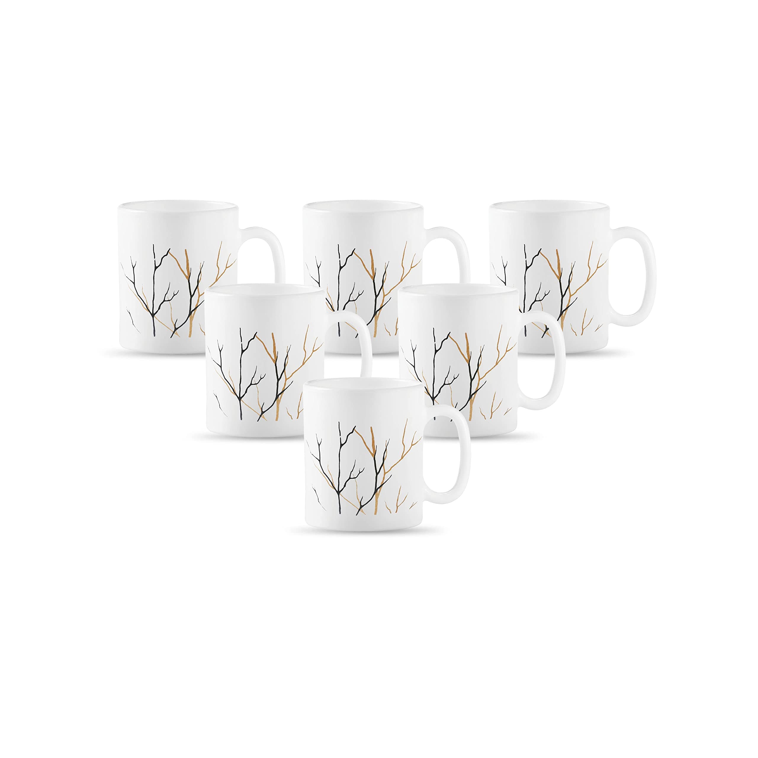 La OpalaDiva, Opal Glass Coffee Mug Set Cylinder Regular 6 pcs, Golden Fall, White, Standard