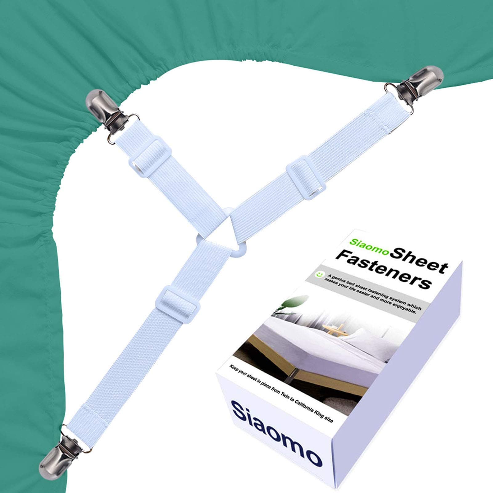 Bed Sheet Holders Suspenders Straps - 3-Way Triangle Sheet Fasteners Fitted Sheet Corner Clip Holder Adjustable Elastic Sheet Holder Straps Grippers,White