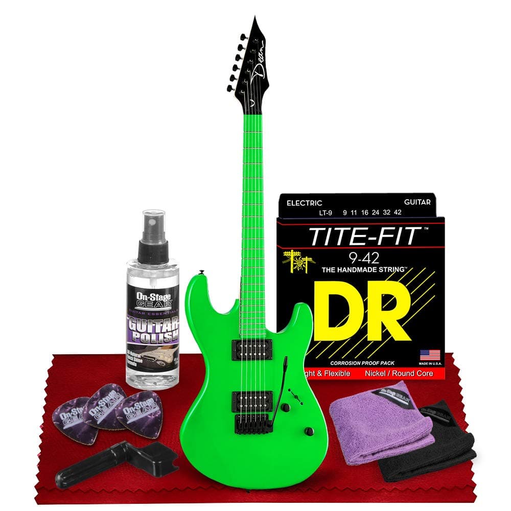 Dean Custom Zone 2 HB Solid Body Electric Guitar, Fluorescent Green with Strings & Accessory Bundle