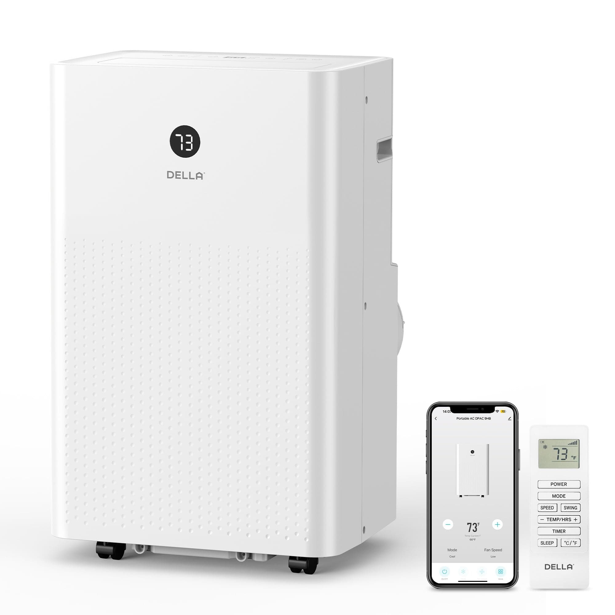 DELLA 14,000 BTU Portable Air Conditioner, Work with Alexa and WiFi, Cools Up To 650 Sq.Ft, Auto Swing, 3 Fan Speeds, Geo Fencing, Heat pump, Dehumidifier, with Remote Control & Window Kit
