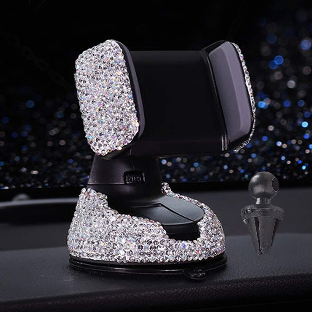CxtiyCar Phone Holder, Adjustable Universal Bling Strong Sticky Dashboard Air Vent Base, for 4.0-6.5 inch Smartphones, 360 Rotation, Lightweight, White