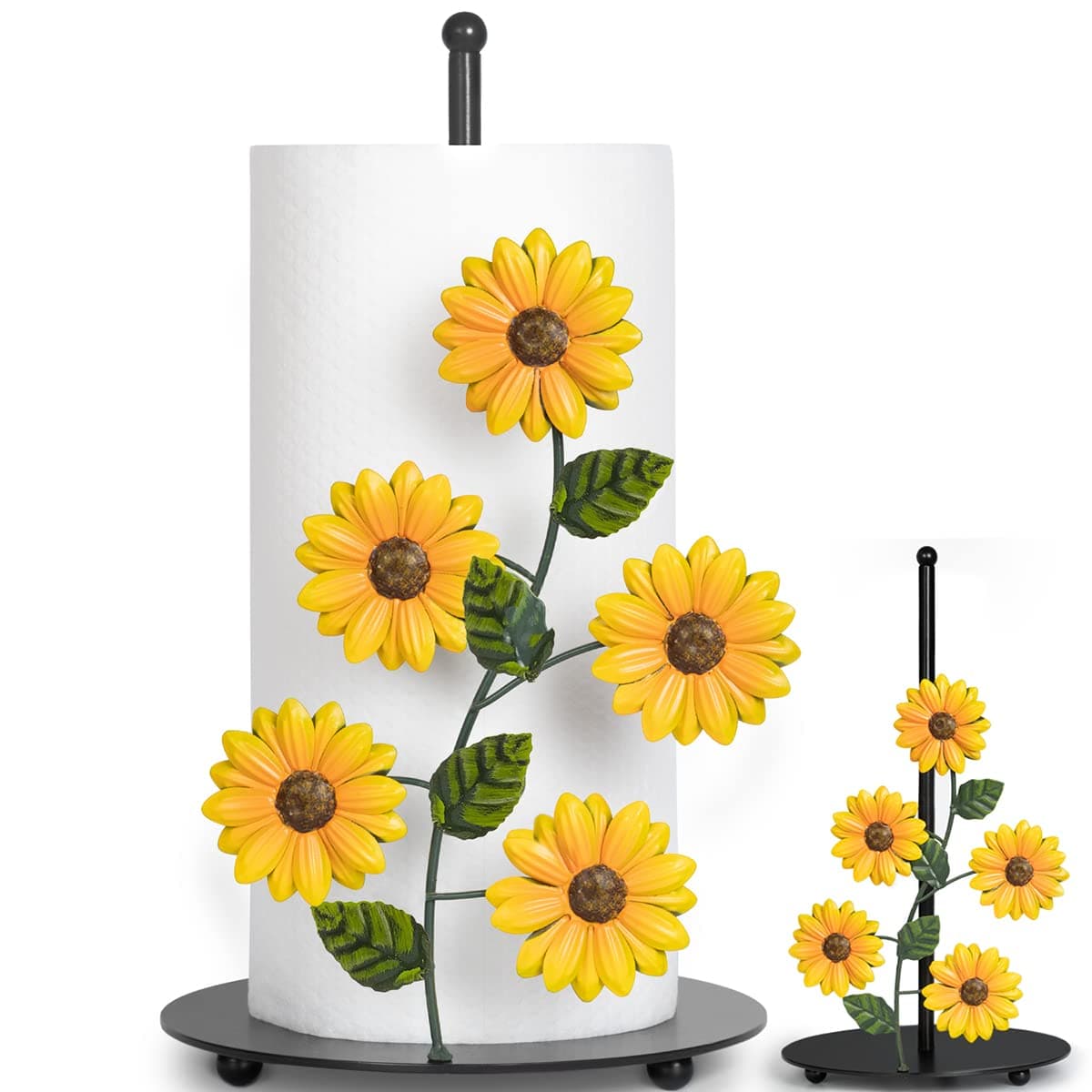 Sunflower Paper Towel Holder - Sunflower Kitchen Decor and Accessories Yellow Farmhouse Countertop Cute Country Stuff Vintage Home Decoration Black Metal Rustic Kitchen Counter Decor Housewarming Gift