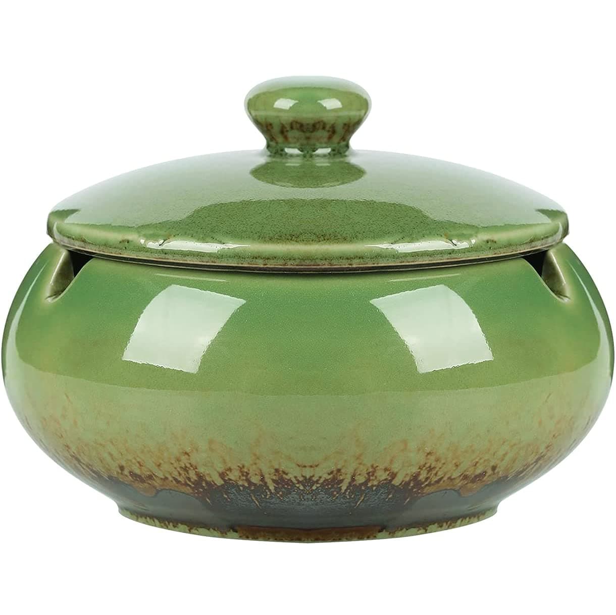 YY YITIKA Ashtray, Outdoor Ash tray for Patio with Lid, Windproof Ashtrays for Cigarettes, Handmade Ceramic Ashtray for Home Office Indoor Decoration (Green)