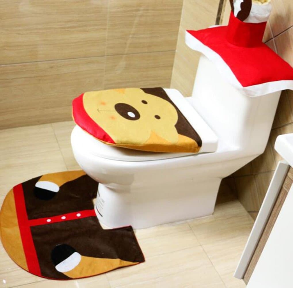HENGJUXIN Christmas Decoration Toilet Seat Cover and Rug Set Decorative Supplies for Bathroom Set of 3(color1)