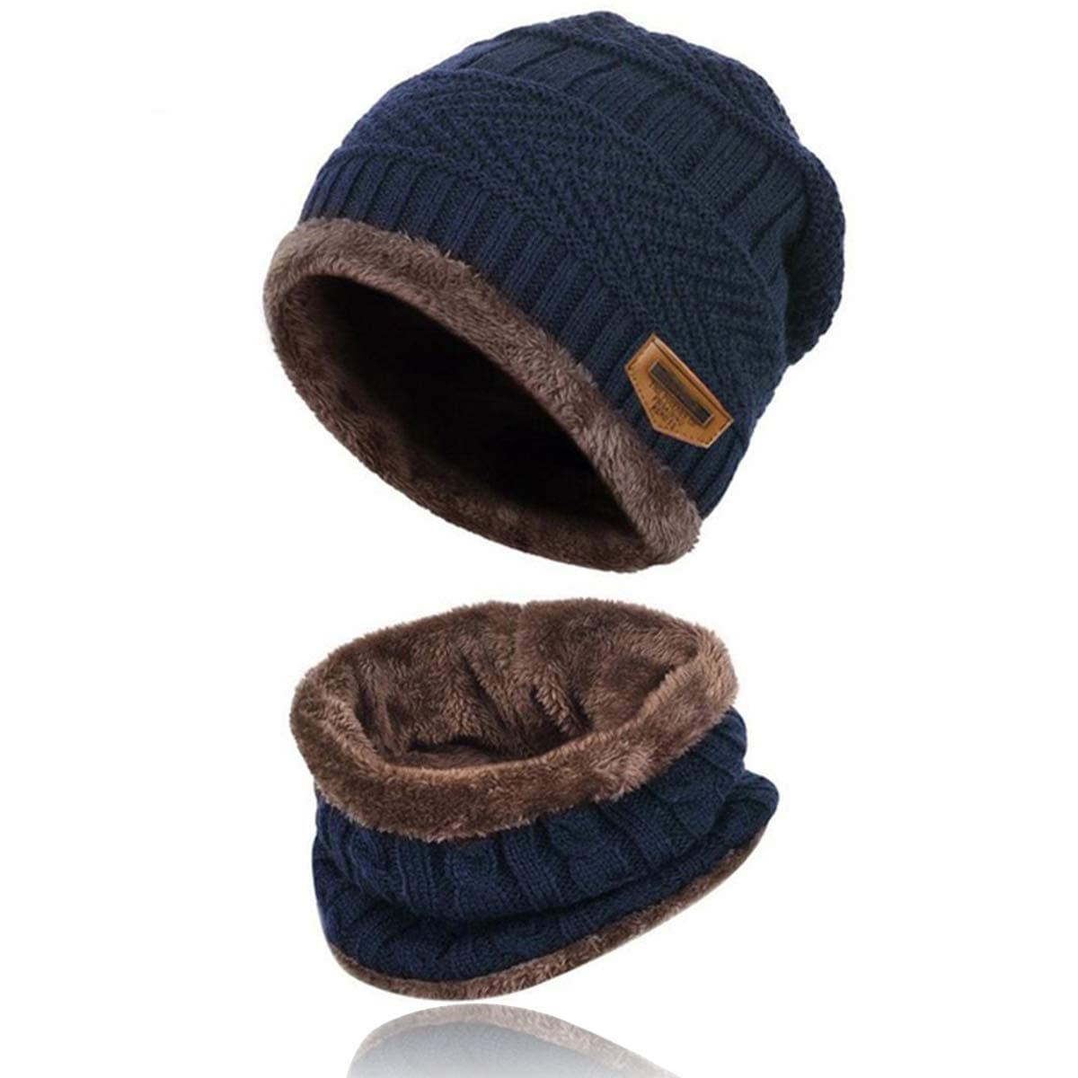 Kata Winter Warm Beanie Hat Scarf Set Thick Skull Cap with Soft Fleece Lining