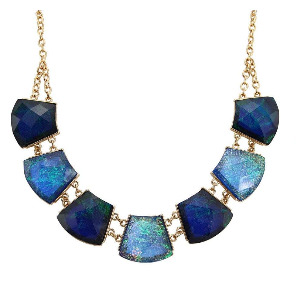 TrinketSea Statement Bib Necklaces for Women Trapezoid Block Charm Geometric Cut Turquoise Blue Tone Bib