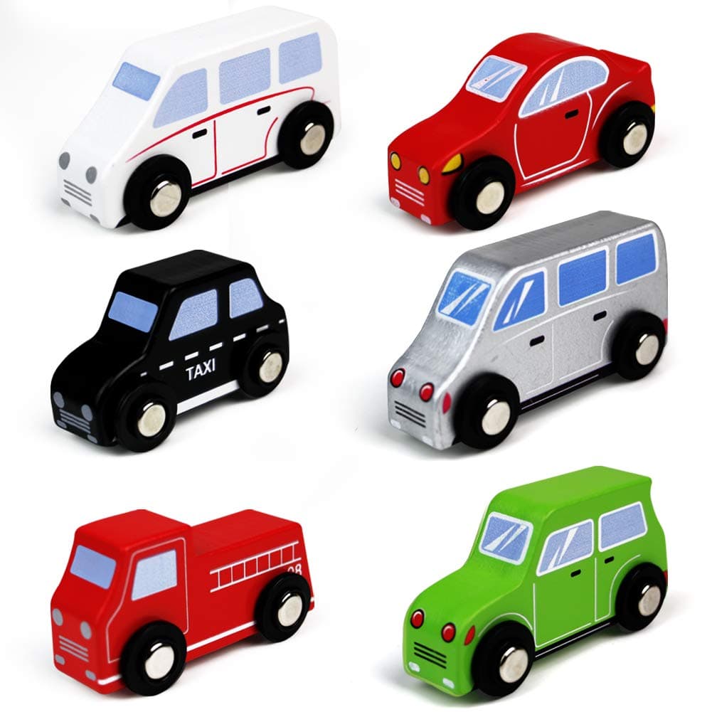 Akokie Wooden Cars Toy Vehicles Playsets 6 PCS for Girls Boys Mini Classic Toys for Kids 3 4 5 6 Year Olds
